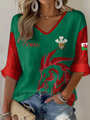 Damen Wales Waliser Liebhaber Bedruckte Waffel-Oberteile