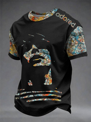 Herren T-Shirt mit Zitronen-Rosen-Musikliebhaber-Print und kurzen Ärmeln