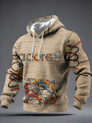 Herren Hoodie aus Baumwolle mit kariertem Muster, Zitronenrosen und Musikliebhaber-Print