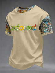 Herren T-Shirt mit Aufdruck „Lemon Roses Music Lover“ und kurzen Ärmeln