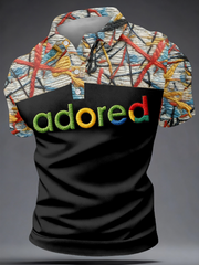 Herren Poloshirt mit Zitronen-Rosen-Musikliebhaber-Print