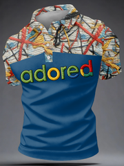 Herren Poloshirt mit Zitronen-Rosen-Musikliebhaber-Print