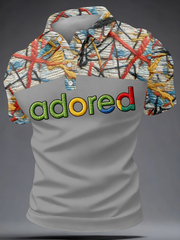 Herren Poloshirt mit Zitronen-Rosen-Musikliebhaber-Print