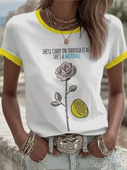 Damen T-Shirt mit Zitronen-Rosen-Musikliebhaber-Aufdruck und kurzen Ärmeln