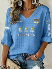Waffel-T-Shirt für Damen Argentinischer Fußball