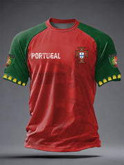 Herren T-Shirt mit Portugal Fußball-Print, kurzärmlig, lässig