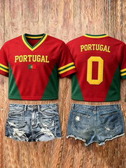Portugal Fußball-Kurzarm-T-Shirt für Damen