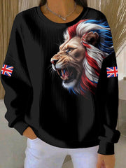 Damen Vintage Sweatshirt mit Britischem Löwen-Print