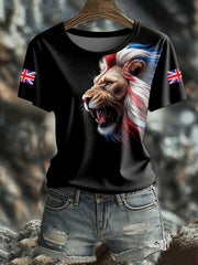Damen-T-Shirt mit Vintage Britischem Löwen-Print
