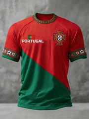 Bedrucktes Herren-T-Shirt mit portugiesischem Fußballmotiv, kurzärmlig, Freizeit