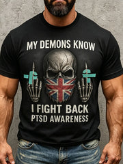 Herren Retro UK PTSD-Bewusstseins-T-Shirt mit Aufdruck