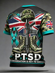 Herren Retro UK PTSD Awareness Bedrucktes T-Shirt