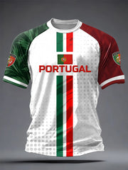 Herren-T-Shirt mit portugiesischem Fußball-Print und kurzen Ärmeln für die Freizeit