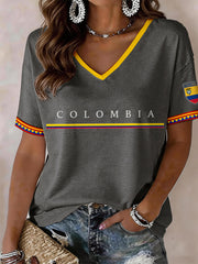 Kolumbien V-Ausschnitt T-Shirt für Damen