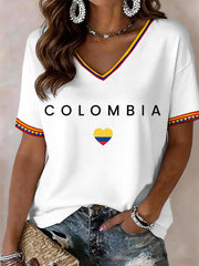 Damen Kolumbien V-Ausschnitt T-Shirt