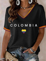 Damen Kolumbien V-Ausschnitt T-Shirt