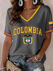 Damen Kolumbien V-Ausschnitt T-Shirt