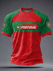 Herren T-Shirt mit portugiesischem Fußball-Print, kurzärmelig, leger