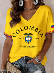 Damen Kolumbien V-Ausschnitt T-Shirt