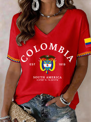 Damen Kolumbien V-Ausschnitt T-Shirt