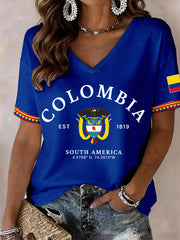 Damen Kolumbien V-Ausschnitt T-Shirt