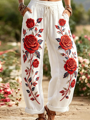 Damen-Hosen mit Blumenmuster, bequem, hochelastisch, ausgestelltem Bein