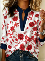 Damen Leinenhemd mit Blumenmuster und langen Ärmeln