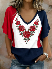 Damen T-Shirt mit Blumenmuster und kurzen Ärmeln