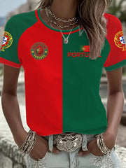 Damen T-Shirt mit Aufdruck „Portugiesischer Fußball“, lässig, Kurzarm