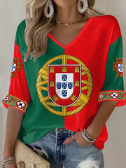 Portugiesisches Fußball-T-Shirt für Damen, lässiger Aufdruck