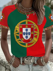 Damen Portugiesischer Fußball Bedrucktes lässiges Kurzarm-T-Shirt