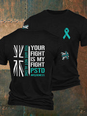 Herren T-Shirt mit Aufdruck „PTSD Awareness Veteran“ und kurzen Ärmeln