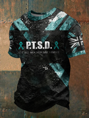Herren-T-Shirt mit kurzen Ärmeln und „PTSD Awareness Veteran“-Aufdruck