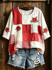 Damen T-Shirt mit Blumenmuster und halblangen Ärmeln