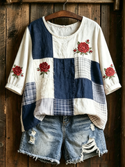 Damen T-Shirt mit Blumenmuster und halblangen Ärmeln