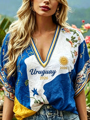 Women's URUGUAY 2026 Football linen short-sleeved T-shirt