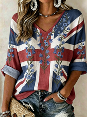 Women's Bluebell Print linen short-sleeved T-shirt