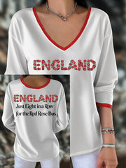 Damen England Rugby Liebhaberinnen Rosen Kunst bedrucktes T-Shirt