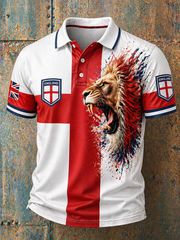 Polohemd für Herren mit England-Löwen-Print