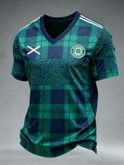 Herren Großbritannien Fußball-Liebhaber Schottland Bedrucktes V-Ausschnitt T-Shirt