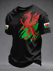 Herren T-Shirt mit walisischem Drachen-Print