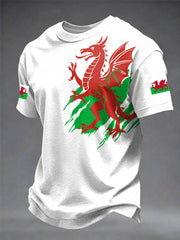Herren T-Shirt mit walisischem Drachen-Print