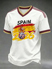 Herren-Geschenk für Spanien-Fußballfans – bedrucktes lässiges V-Neck-T-Shirt