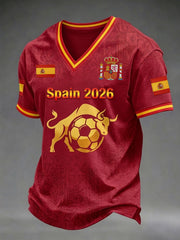 Herren-Geschenk für Spanien-Fußballfans – bedrucktes lässiges V-Neck-T-Shirt