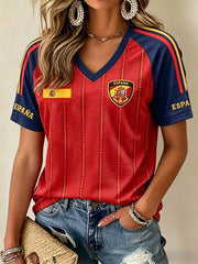 Women's Gift For Spain Soccer Fans Print Casual V-Neck Tee