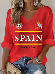 Damen Spanischer Fußball Druck Lässiges T-Shirt