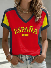 Spanisches Damen-T-Shirt mit V-Ausschnitt und Print