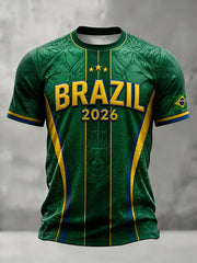 Herren T-Shirt mit Rundhalsausschnitt und kurzen Ärmeln für brasilianische Fußballfans
