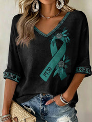 Damen-T-Shirt mit Waffelmuster und PTSD Awareness für Veteranen