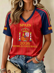Damen-Geschenk für Spanien-Fußballfans, lässiges V-Ausschnitt-T-Shirt mit Aufdruck